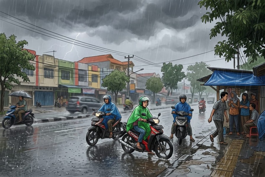Hari Ini Hujan Berpeluang Turun Seharian, 10 Wilayah Riau Diminta Waspada Petir dan Angin Kencang