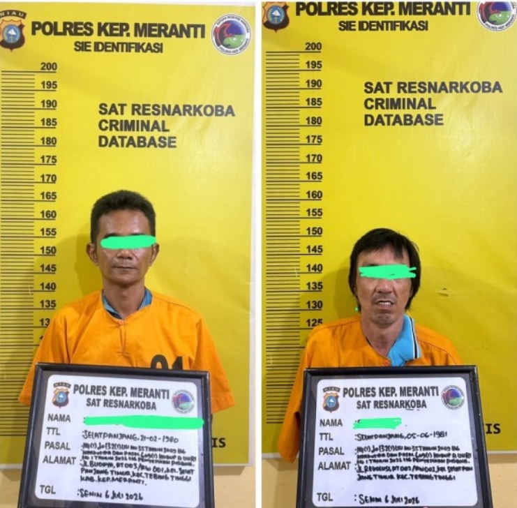 Dua Pria Diciduk Satresnarkoba Polres Kepulauan Meranti Bersama 9 Paket Sabu
