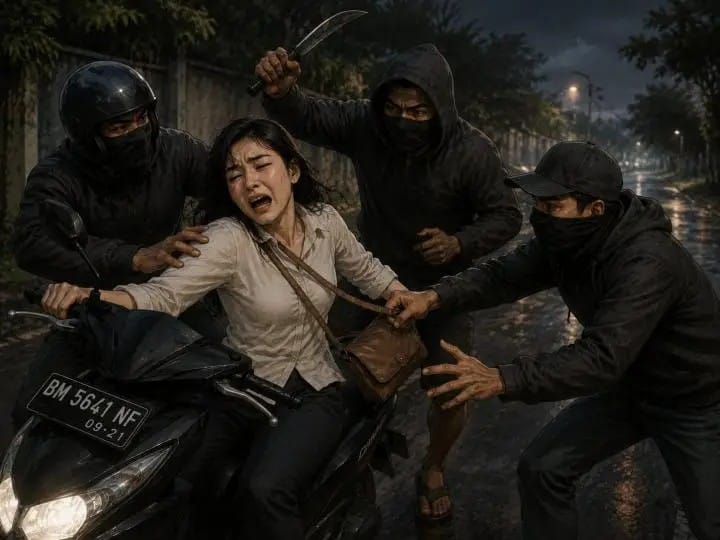 Acungkan Sajam, Tiga Begal Bawa Kabur Motor Wanita di Pekanbaru