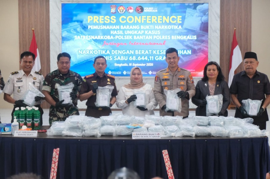 Polres Bengkalis Musnahkan 68,6 Kg Sabu Bernilai Rp68 Miliar
