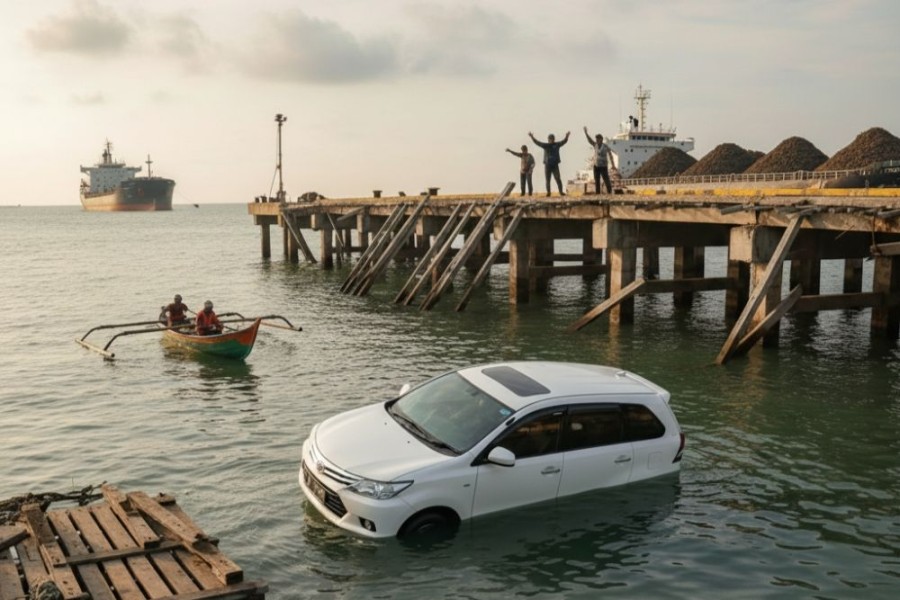 Trestle Pelabuhan KITB Siak Runtuh, Sebuah Mobil Tercebur ke Laut