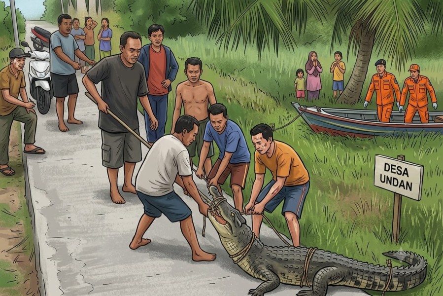 Teror Buaya Muara di Desa Undan Inhil: Naik ke Darat dan Mengamuk Kejar Warga!
