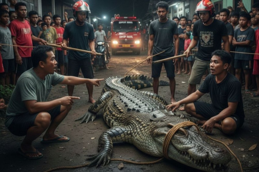 Buaya 2,2 Meter Muncul di Permukiman Warga Kemuning Inhil